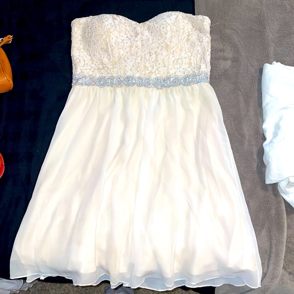 Ivory Strapless Bridal Shower Dress w/Rhinestones